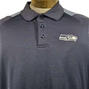 NFL Team Seattle Seahawks Polo Shirt Mens‎ XL Blue Polyester Quick Dry Vented